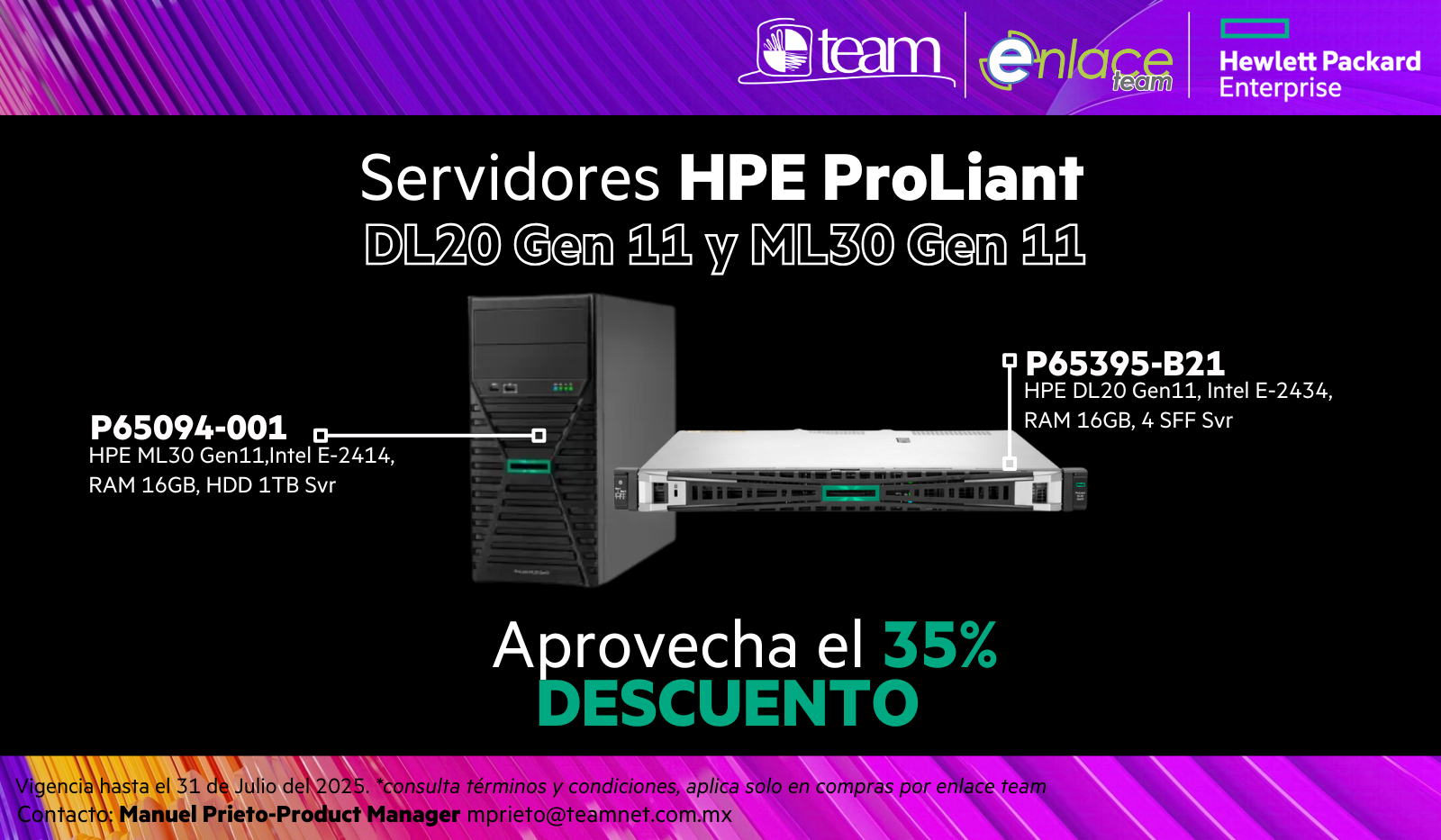 HPE Servidor DL20Ge11 y ML30 Gen11